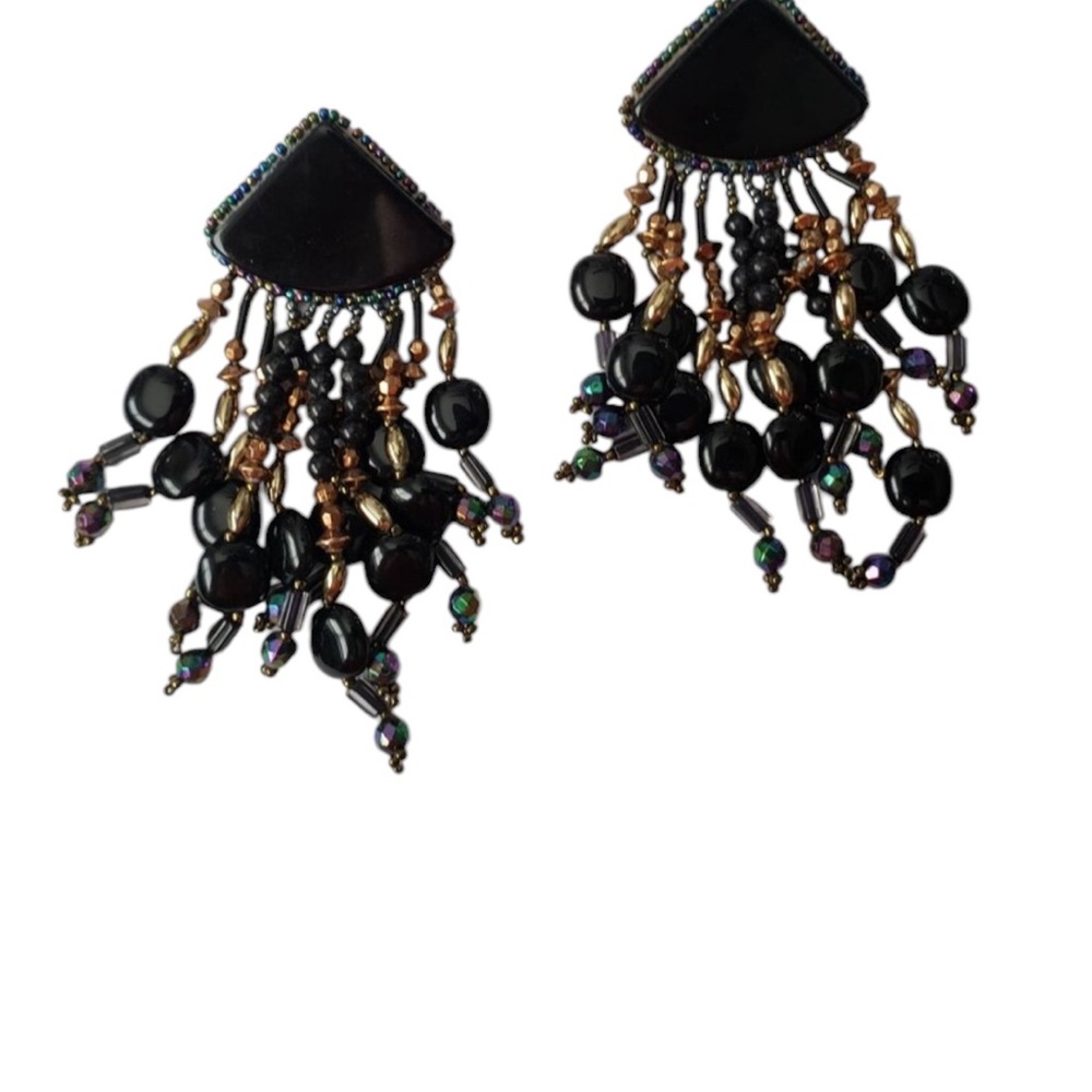 Vintage Coquette lightweight leather backing chandelier Earrings Black Dangle